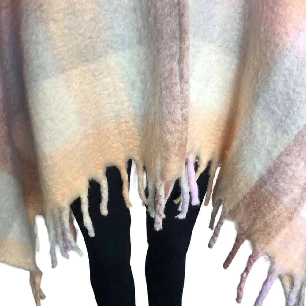 Ann Taylor Fuzzy Poncho with Tassels One Size